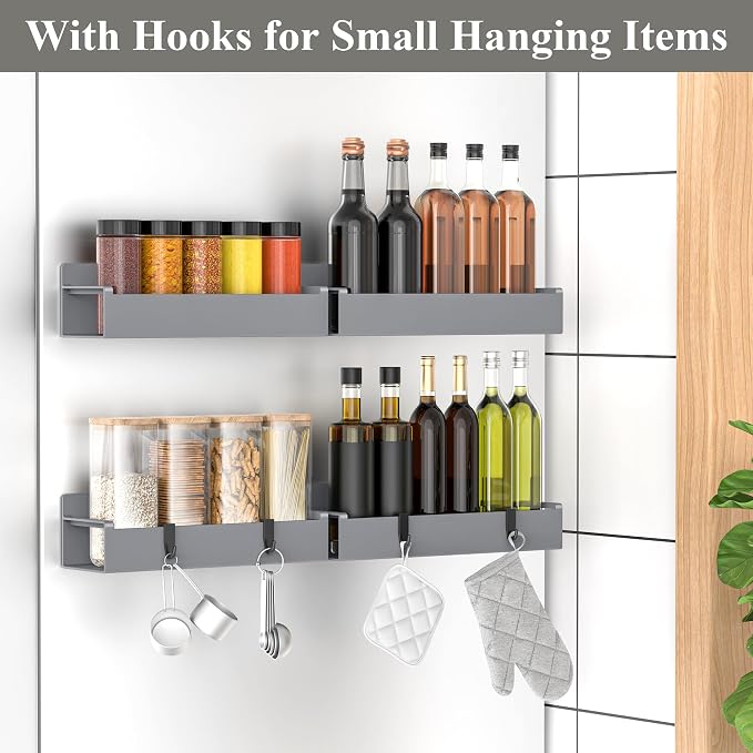 HuggieGems 4 Pack Magnetic Spice Rack Organizer for Refrigerator and Oven, Dark Grey Fridge Organizers and Storage for Kitchen - Image 2