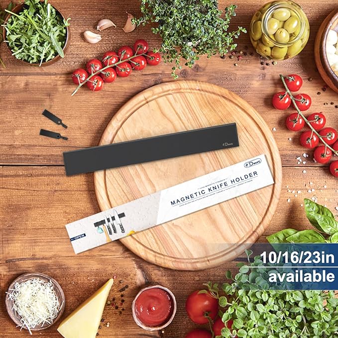Dmore magnetic knife holder for wall—with 2 hooks, No Drilling 12 Inch black knife magnetic strip, Powerful knife magnet rack, include Adhesive Tape and screws for Knives, Utensils, and Tools - Image 2