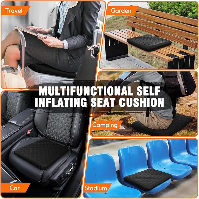 Inflatable Seat Cushion, Self-Inflating Memory Foam Stadium Seats Cushion Lightweight & Compact Chair Sitting Pad Airplane Cushion for Long Flight Travel Outdoor Camping Car Bleachers Office - Image 7