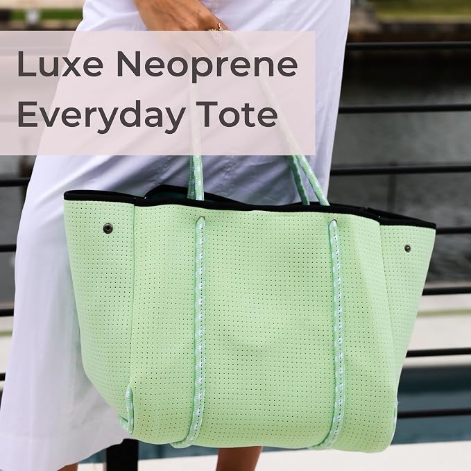 POPUPS Large Neoprene Tote Bag for Women - Everyday Designer Handbag for Travel Work and Beach with Pockets and Zipper Pouch - Image 2