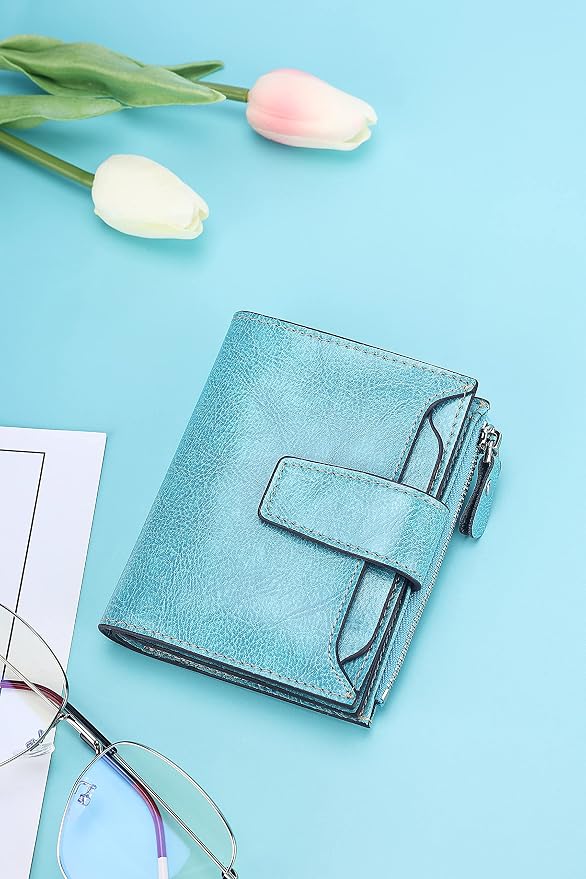Small Compact Women Wallet RFID Blocking Genuine Leather Bifold Purse with ID Windows - Image 6