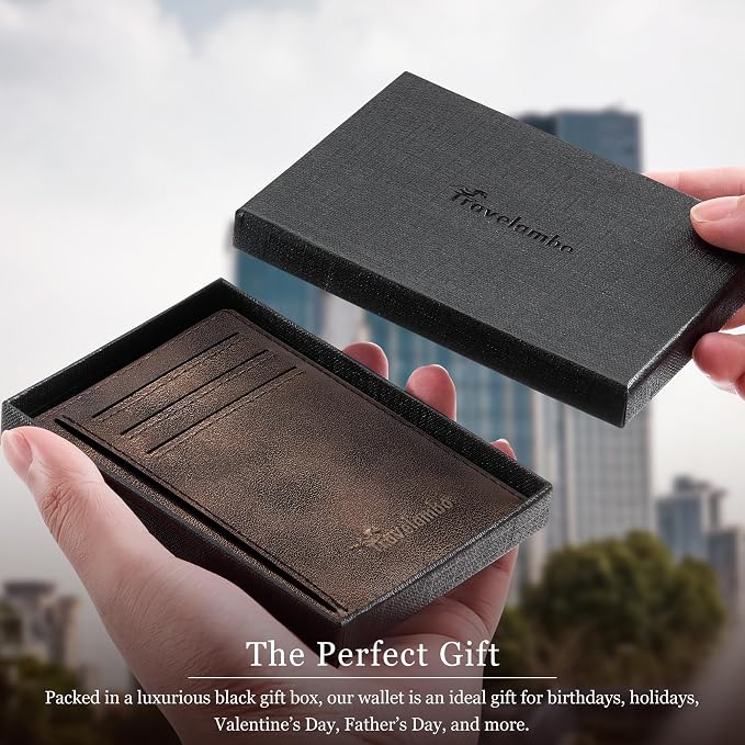 Travelambo 100% Genuine Leather Wallet for Men and Women, Slim Minimalist RFID Blocking Front Pocket Credit Card Holder with Gift Box(Galaxy Coffee) - Image 6