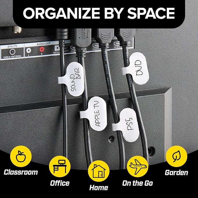 Cable Labels by Wrap-It Storage, Regular, White (36 Pack) - Write On Cord Labels, Wire Labels, Cable Tags and Wire Tags for Cable Management and Electronics, Computers. Great Stocking Stuffer - Image 6