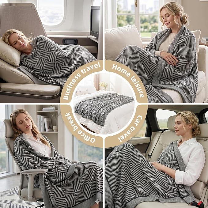 Travel Blanket Airplane - Ultra Soft & Lightweight Knit Design Compact Airplane Blanket,53x72 Inch,Stylish Travel Shawl Wraps for Flights,Office,Home Use,Travel Essentials & Gifts - Image 8