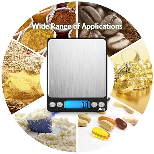 AMIR Digital Kitchen Scale, 3000g 0.01oz/0.1g Pocket Cooking Scale, Mini Food Scale, Pro Electronic Jewelry Scale with Back-Lit LCD Display, Tare & PCS Functions, Stainless Steel, Black - Image 5