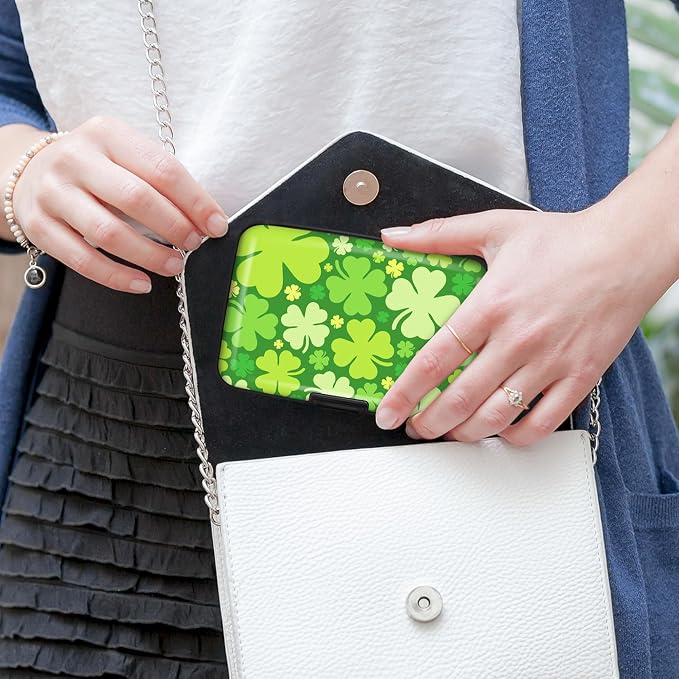 Mayski Credit Card Holder for Women RFID Blocking Wallet, Lucky Clover | Card Wallets for Women Small Mini Business Metal Accordion Aluminum Alloy Hard Case for Men - Image 7