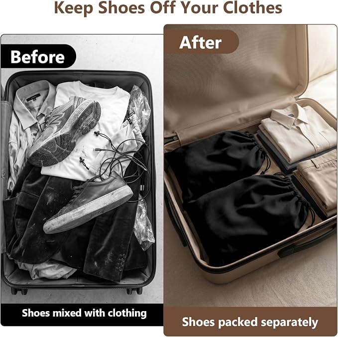 6 PCS Flannel Cloth Shoe Bags for Travel & Packing for Women & Men | 17.7 x 13.8 in | Fits One Pair up to Men's US Size 13 | Drawstring | Dust Resistant | Washable & Reusable | Closet Storage - Image 2