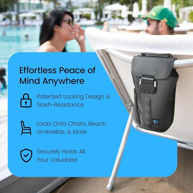 Portable Travel Safe Anti-Theft Cut-Resistant Beach Pool Lock Box | Grey. Cut-resistant nylon with water resistance and RFID blocking. Secures phones and valuables at the beach, pool or hotel. - Image 4