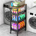 Vivihomety 4-Tier Laundry Utility Rolling Cart with Wheels, Metal | Narrow 8.1" wide, lockable wheels, wood top panel, metal frame, for laundry room, small spaces, pantry, tight gaps, Black by EndlessStorage