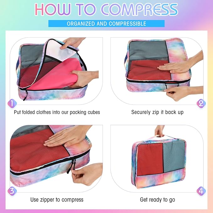 5 Pcs Packing Cubes for Suitcase Large Travel Cubes Carry on Luggage Organizer Bags for Clothes Accessories(S,Watercolor) - Image 3