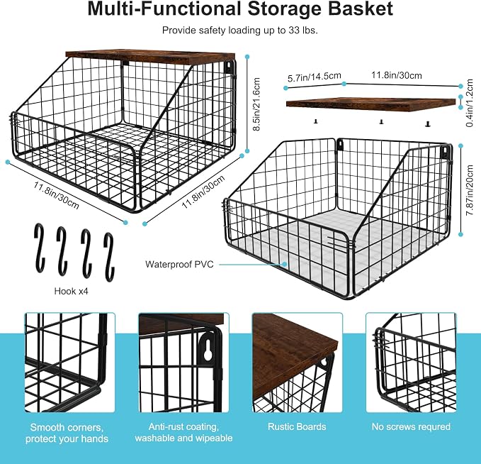MSJGA Laundry Room Shelves, Wall Mounted Storage Basket, 11.8" Wx12 Dx8.5 H | Stackable Wire Wall Shelves Organizer for Towels, Detergent, Tissues, Space-Saving Over Washer & Dryer, Small Spaces - Image 3