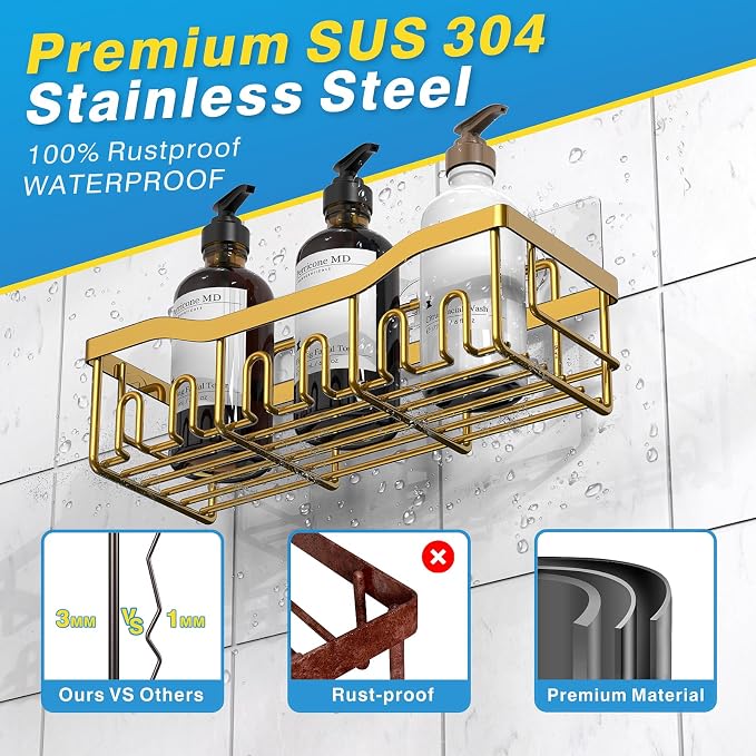 Shower Caddy 5 Pack,Adhesive Shower Organizer for Bathroom Storage&Home Decor&Kitchen,No Drilling,Large Capacity,Rustproof Stainless Steel Bathroom Organizer,Shower Shelves for Inside Shower-Larger - Image 5