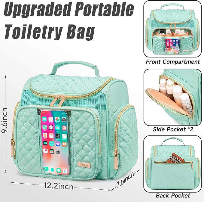 Tealari Large Toiletry Bag for Women Men,Bathroom Bag,Water Resistant Shower Bag,Makeup Bag,Portable Shower Caddy for College Dorm,Hanging Travel Toiletry Bag with Transparent Waterproof Phone Pocket - Image 4