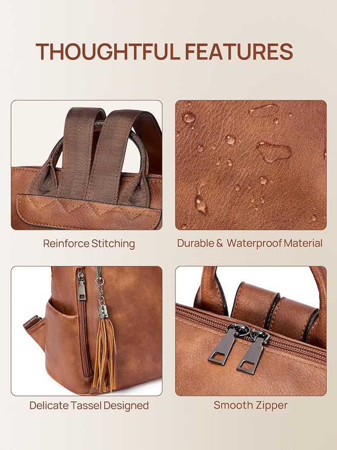 Telena Backpack Purse for Women, PU Leather Anti Theft Travel Purse Shoulder Bags with Tassel - Image 5