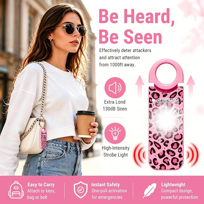 Rechargeable Personal Safety Alarm for Women | 130dB Loud Siren & Strobe Light & Low Battery Notice, Emergency Keychain Alarm for Self Defense (Cheetah) - Image 4