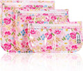 HIONXMGA Set of 3 Clear Travel Toiletry Bag, TSA Approved, Quart Size S/M/L | Clear Front Zipper Pouches Waterproof Cosmetics Bags for Women Kids Toiletries Baby Essentials Well-Organized Carry, Flowers by HIONXMGA