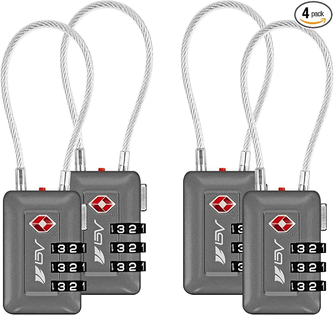 TSA Accepted Luggage Travel Lock, Set-Your-Own Combination Lock for School Gym Locker, Luggage Suitcase Baggage Locks, Filing Cabinets, Toolbox, Case (Slate Gray, 4 Pack) by BV