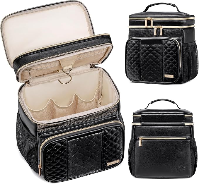Large Leather Toiletry Bag for Women Men,Bathroom Bag,Water Resistant Shower Bag,Makeup Bag,Portable Shower Caddy for College Dorm,Hanging Travel Toiletry Bag with Transparent Waterproof Phone Pocket by Tealari