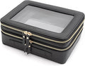 Aveniee XL Clear Makeup Organizer,Double Layer Travel Cosmetic Case with Brush Holder & Zippered Compartments,Big Toiletry Bag for Travel Accessories,2 Layers Large,Black by Aveniee