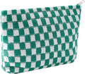 Cosmetic Bags for Women - Corduroy Cosmetic Bag Aesthetic Women Handbags Purses Smile Dots Makeup Organizer Storage Makeup Bag Girls Case Bags (Q-Checkered green) by Gardsell