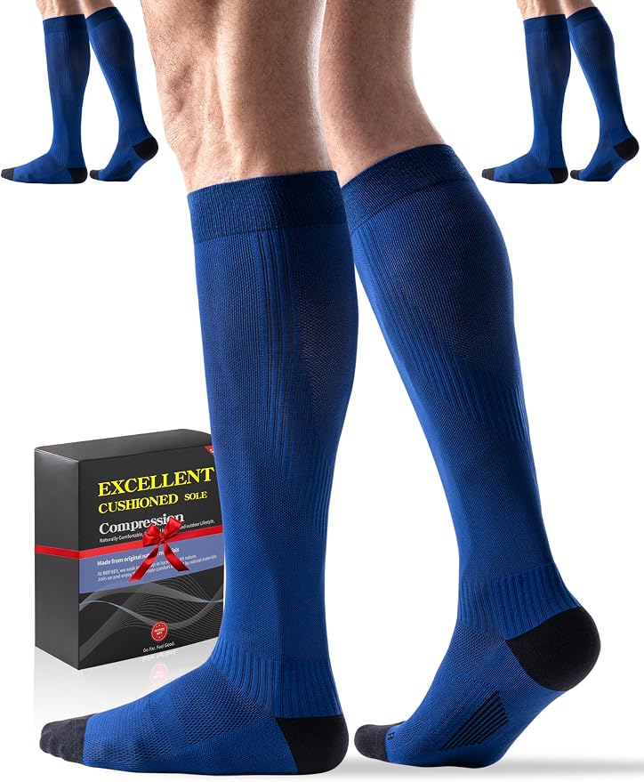 3 Pairs Easy On/Off Compression Socks - 15-20 mmHg Moderate Support Socks with Cushioned Sole and Seamless Toe by Bbfrey