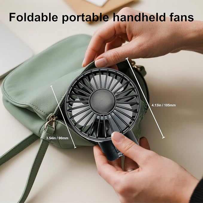 Portable Handheld Fan 5000mAh, Rechargeable Mini Fan with LED Display, 180° Foldable Small Desk Fan, 4 Speeds Quiet Personal Fan for Travel Makeup Office Outdoor - Black - Image 6