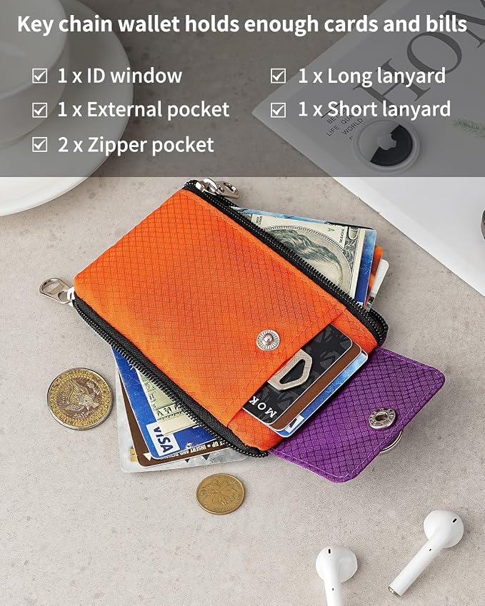 Artpaxy Minimalist Wallet For Mens Womens, Keychain RFID Blocking Zipper Small Wallet with ID Window 2 Lanyards,Water Resistant Travel Cash Card Coin Case Boys Girls - Image 5