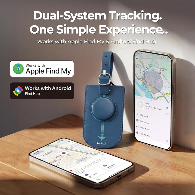MiLi Smart Bluetooth Luggage Tracker Tag for iOS & Android | Works with Apple Find My & Google Find Hub, Anti-Lost Leather Travel Locator for Suitcase, Backpack & Gear, Blue - Image 4
