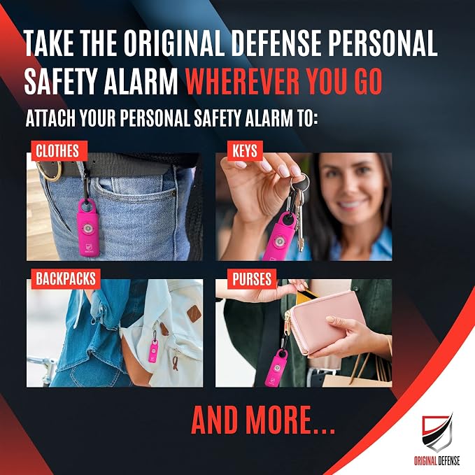 Original Defense® Siren Self-Defense Alarm - 130 dB Keychain Alarm with LED Strobe Light for Women, Children, and Elderly - Police Recommended - (Magenta, 1 Count) - Image 5
