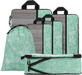 U+U 6 Set Compression Packing Cubes, Travel Organizers (Green Paisley) | Space-Saving & Drawstring Bag Included by UU