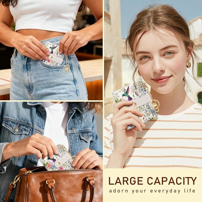 Jogjam Hummingbird Bird Rfid Women Wallet, Small Slim Credit Card Holder | PU Leather Bifold Cash Zipper Coin Pocket ID Window, for Female Ladies Teen Girls Girly Gifts - Image 2