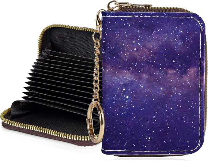 Credit Card Holder for Women,Small Rfid Wallet with Keychain Zipper,Cute PU Leather Card Case Wallet，Accordion Credit Card Wallets Gift,Purple Starry Sky by Unknown