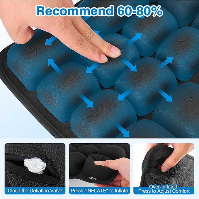 Inflatable Seat Cushion, Airplane Seat Cushion for Long Flights | Travel Seat Cushion | Office Chair | Wheelchair | Press-to-Inflate | Sciatica Pain Relief | Portable | Storage Bag - Image 7