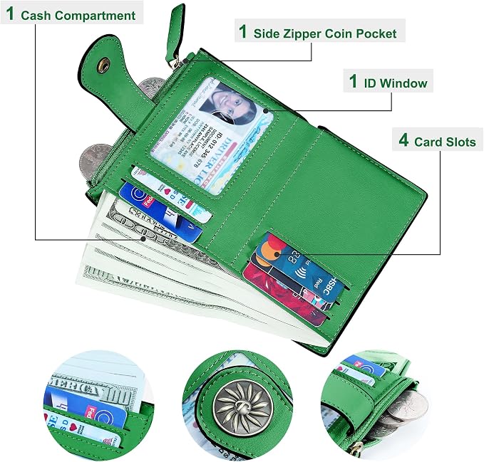 Tipmile Small Wallet for Women Bifold RFID Blocking Card Holder Leather Wallets with Zipper Coin Pocket - Image 2