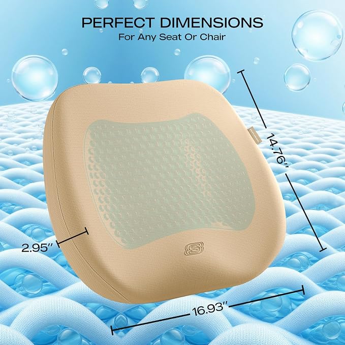 Skechers Seat Cushion Premium Gel & Memory Foam-Office Chair Cushion for Tailbone Pain Relief,Butt Pillow for Office Chair,Car seat Cushion,Long Sitting Office Workers,and Car Drivers,Beige - Image 5