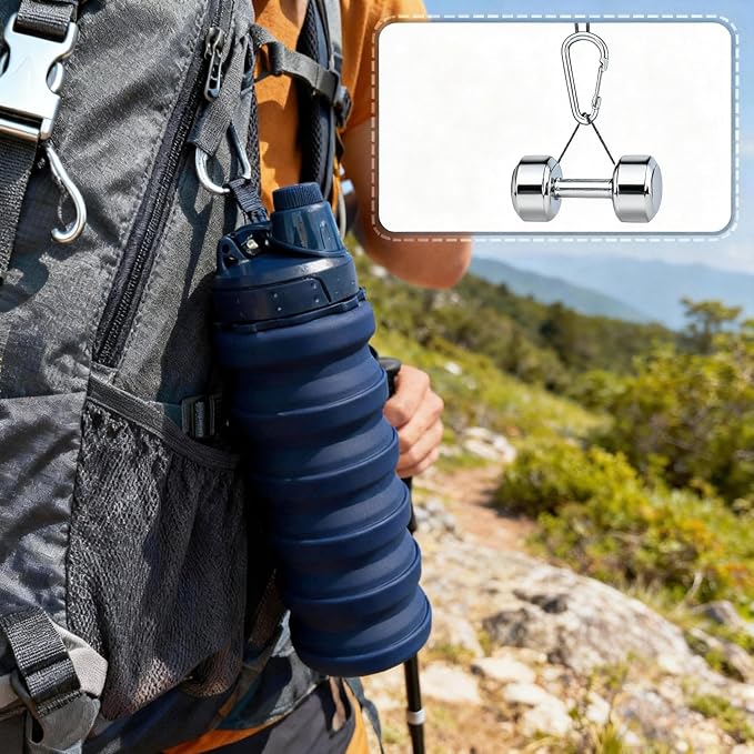 Silicone Collapsible Travel Water Bottles 17.6oz Dark Grey And Pink | Foldable Reusable Leakproof,With Mountaineering Buckle And Adjusting Rope For Sports Camping Hiking Cycling Yoga - Image 5