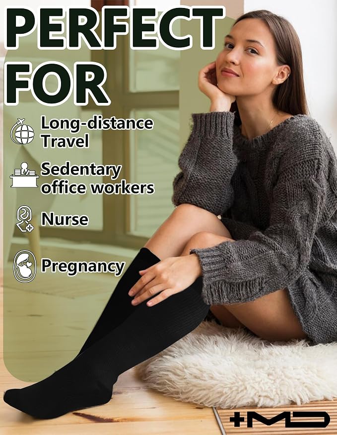 +MD 3 Pairs Bamboo Viscose Compression Socks for Women Men 15-20mmHg Knee High Support Stockings for Pregnancy Nurse Travel - Image 6