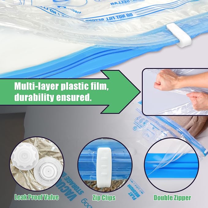 15 Jumbo Vacuum Storage Bags for Bedding, Vacuum Seal Bags for Clothing | Extra Large XL, Airtight Triple Seal, Save 80% Space, Hand Pump, Work with Vacuum, Double Zip, Reusable, Easy to Use - Image 7