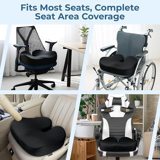 5 STARS UNITED Seat Cushion - Memory Foam Chair Cushion for Tailbone Pain Relief - Ergonomic Support for Coccyx, Sciatica & Butt - Office, Desk & Gaming Chair, Car Seat, Wheelchair, Black Suede - Image 5