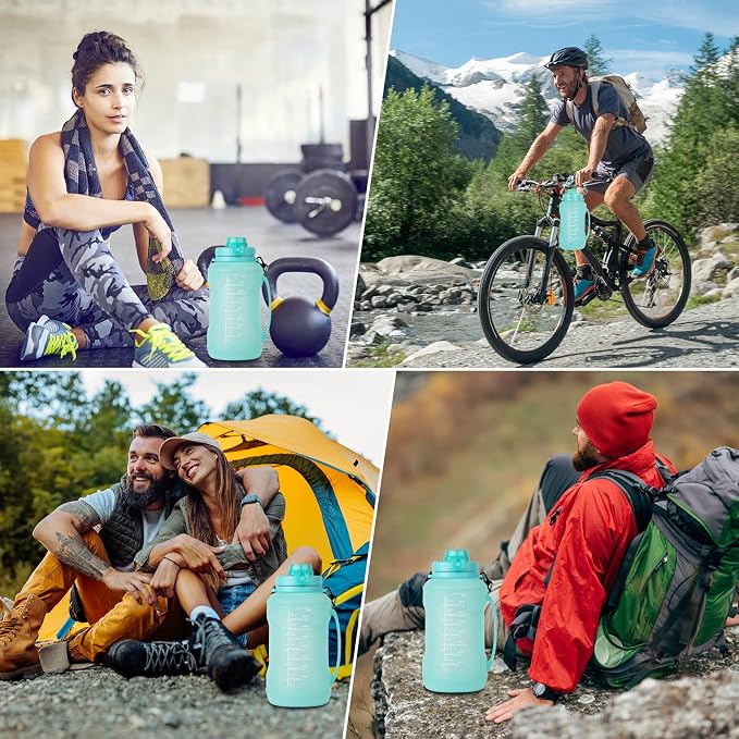 Collapsible Water Bottles, 2L/64OZ travel water bottle Bottle with Straw, Half Gallon Large Water Bottle for Travel Outdoor Sports Runing Fitness Yoga (Upgraded Snow Cyan) - Image 6