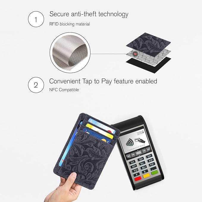 Slim Minimalist Leather RFID Blocking Front Pocket Wallet, Navy Blue - Image 5