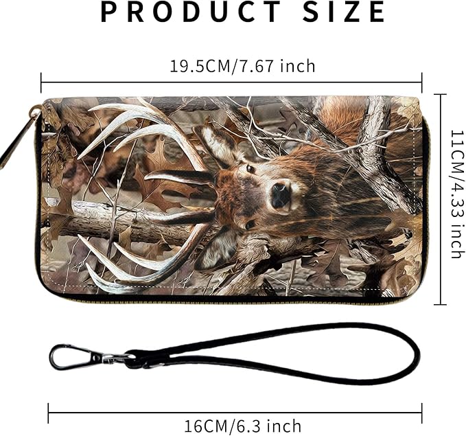 Wallet,Leather Long Wallet Suitable For Ladies And Teenagers - Detachable Wristband + RFID Travel Wallet With Card Slot - Camo Forest Deer - Image 2