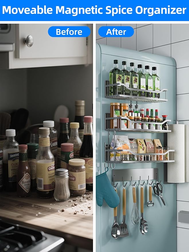 Multifunctional Magnetic Shelf for Washing Machine, Refrigerator, Microwave, and Any Metal Surface, Powerful Magnetic Shelves Include Magnetic Paper Towel Holder, Unique Hollow Design (5 pcs - Grey) - Image 4