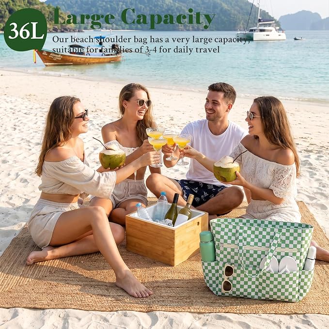 Large Beach Bags for Women, Waterproof Sandproof Beach Tote Bags Swim Pool Bags with Zipper & Wet Pocket Family - Image 3