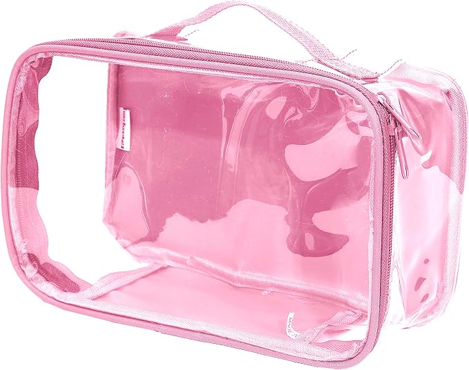 Small Clear Travel Packing Cube/See Through PVC Plastic Pouch for Carry On Suitcase, Backpack or Diaper Bag/Transparent Multipurpose Accessories, Makeup & Underwear Organizer w/Handle (Rose) by EzPacking
