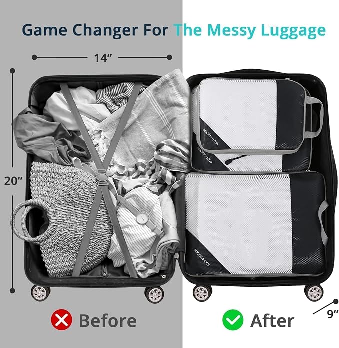 6 Set Compression Packing Cubes for Travel - Compressible, Lightweight, and Space-Saving Packing Cubes, Travel Essentials for Women, Black - Image 6