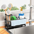 Cisily Sponge Holder for Kitchen Sink, Sink Caddy Organizer with High Brush Holder, Kitchen Countertop Organizers and Storage Essentials, Rustproof 304 Stainless Steel (Black with Towel Rack, 9.25″) by CISILYHOMELIFE