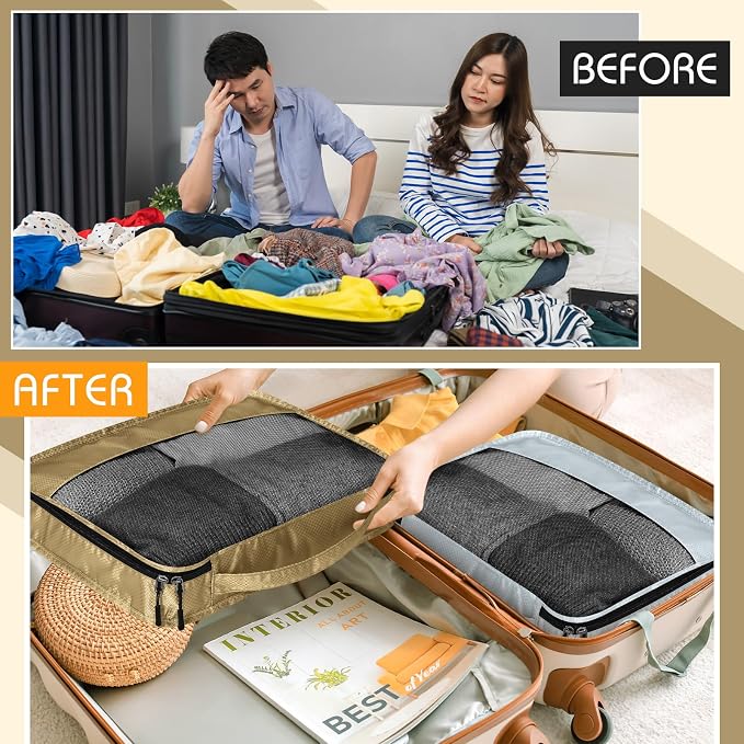 5 Pcs Packing Cubes for Suitcase Large Travel Cubes Carry on Luggage Organizer Bags for Clothes Accessories(S,Apricot) - Image 7