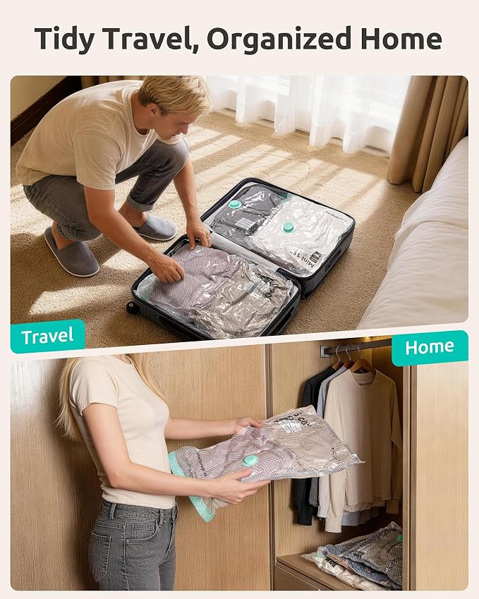 Travel Vacuum Bags with Electric Pump, Clothes & Blankets Storage, 8 Pack | 4 Sizes, Compression Packing Seal Bag for Luggage & Suitcase, Extra-Thick 3.5 Mil Reusable, Cruise Ship Vacation Space Saver - Image 7