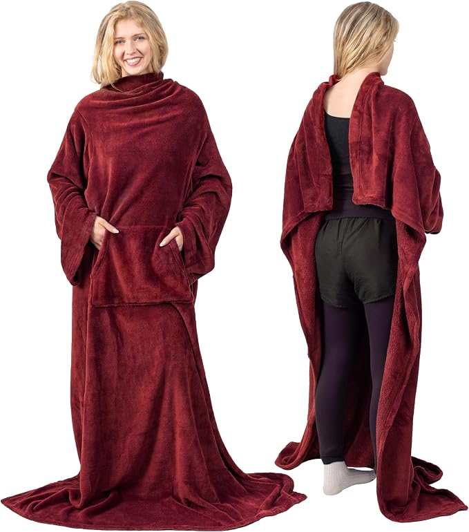 PAVILIA Blanket with Sleeves for Adult Women Men, Soft Warm Wearable Blanket Fleece Wrap Throw, Robe Blanket Gift - Image 3